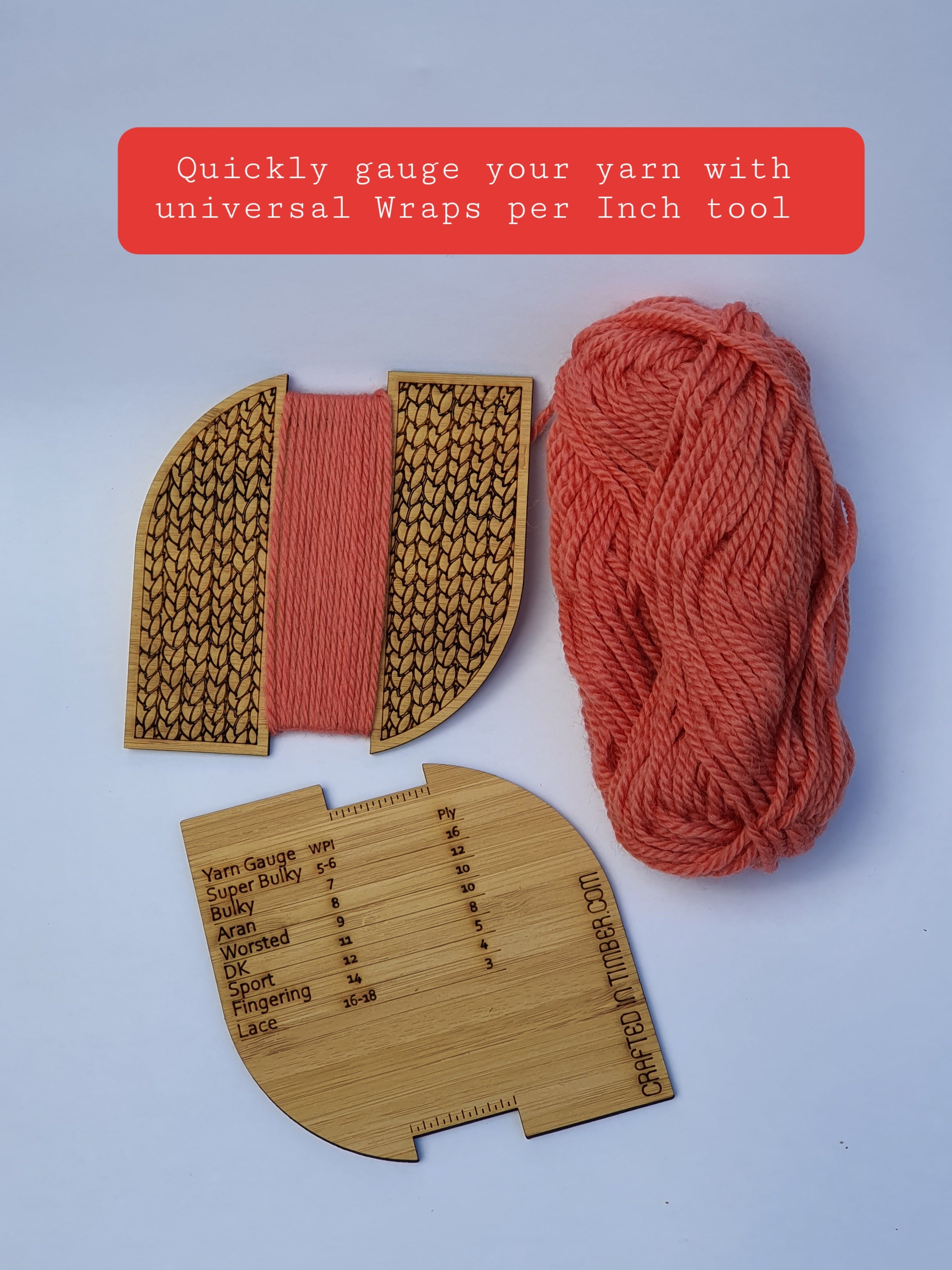 Wraps per Inch Yarn Gauge with Knitted Pattern